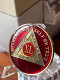 40 Year AA Medallion Metallic Mandarin Red Tri-Plate Sobriety Chip