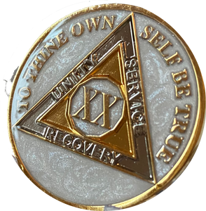 20 Year AA Medallion Opulent Pearl Tri-Plate Sobriety Chip