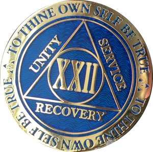 22 Year AA Medallion Reflex Blue Gold Plated Sobriety Chip