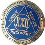 22 Year AA Medallion Reflex Blue Gold Plated Sobriety Chip