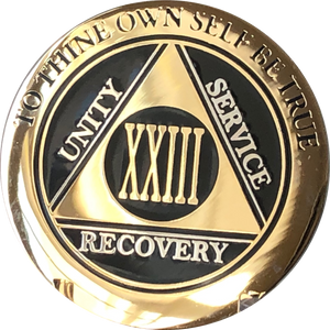 23 Year AA Medallion Elegant Black Gold & Silver Plated RecoveryChip Design