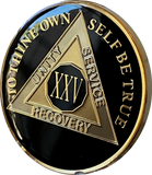 25 Year AA Medallion Glossy Classic Black Tri-Plate Sobriety Chip