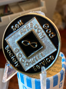 NA Eternity Infinity Symbol Black Silver Glitter Clean Time Chip Official Narcotics Anonymous Coin