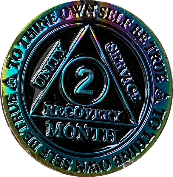 2 Month AA Medallion Rainbow Plated Sobriety Chip
