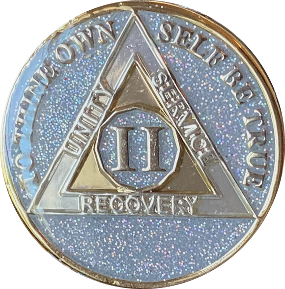 2 Year AA Medallion Opal Glitter Tri-Plate Sobriety Chip