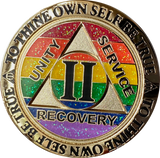 2 Year AA Medallion Reflex Rainbow Glitter Sobriety Chip