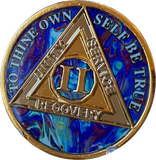 1 - 20 Year AA Medallion Sapphire Blue Swirl Tri-Plate Sobriety Chip