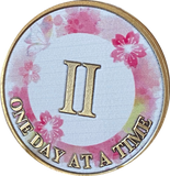 2 Year One Day At A Time Pink Lotus Flower Butterfly Medallion Serenity Prayer Chip AA NA