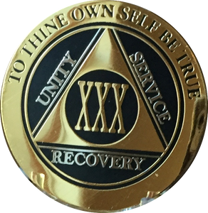 30 Year AA Medallion Elegant Black Gold & Silver Plated RecoveryChip Design