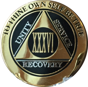 36 Year AA Medallion Elegant Black Gold & Silver Plated RecoveryChip Design