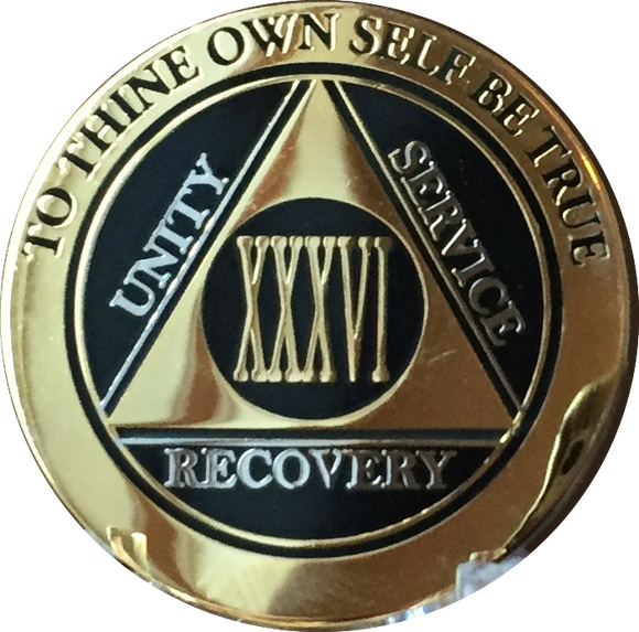 36 Year AA Medallion Elegant Black Gold & Silver Plated RecoveryChip Design