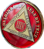 36 Year AA Medallion Metallic Mandarin Red Tri-Plate Sobriety Chip
