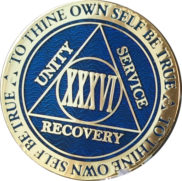 36 Year AA Medallion Reflex Blue Gold Plated RecoveryChip Design
