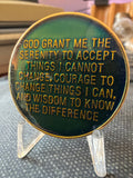 Easy Does It Blue Gold Sobriety Medallion Serenity Prayer Chip