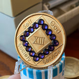 13 Year NA Clean Time Chip Bronze Violet Purple Crystal Sobriety Medallion