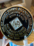 NA Eternity Infinity Symbol Black Silver Glitter Clean Time Chip Official Narcotics Anonymous Coin