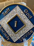 1 Year NA Clean Time Ship Blue Silver Glitter Narcotics Anonymous Medallion