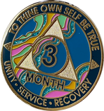 3 Month AA Medallion Tahiti Teal Marble 90 Day Sobriety Chip