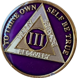 3 Year AA Medallion Metallic Purple Tri-Plate Sobriety Chip