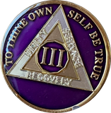 3 Year AA Medallion Metallic Purple Tri-Plate Sobriety Chip