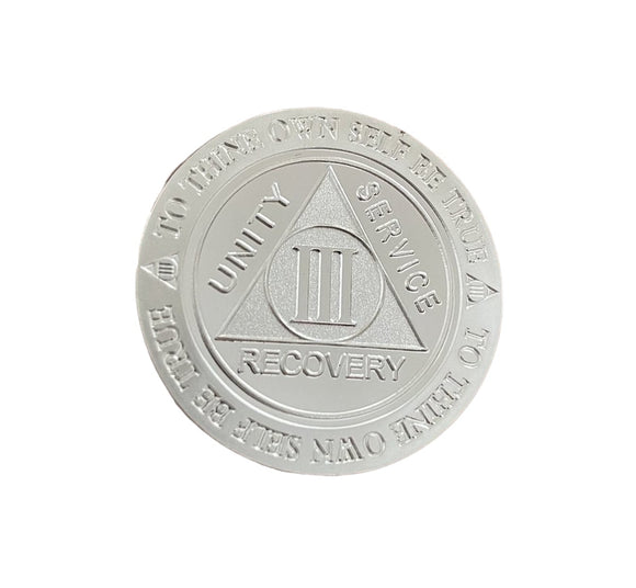3 Year AA Medallion .999 Fine Silver .5 oz Sobriety Chip Serenity Prayer Back Elegant Design