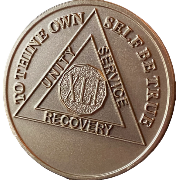 41 Year AA Medallion Premium Bronze Sobriety Chip Lion Back