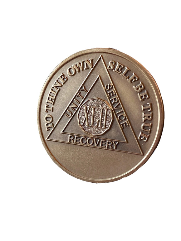 42 Year AA Medallion Premium Bronze Sobriety Chip Lion Back