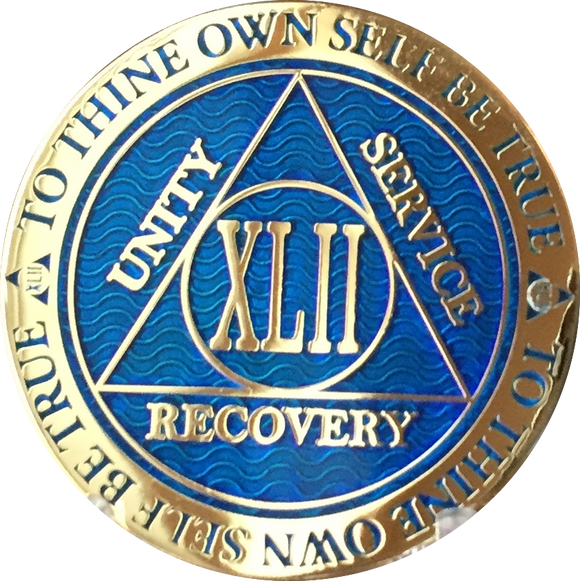 42 Year AA Medallion Reflex Blue Gold Plated RecoveryChip Design
