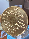 9 Year 24k Gold Plated AA Medallion Serenity Prayer Sobriety Chip