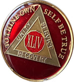 44 Year AA Medallion Metallic Mandarin Red Tri-Plate Sobriety Chip