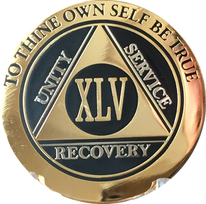 45 Year AA Medallion Elegant Black Gold & Silver Plated RecoveryChip Design