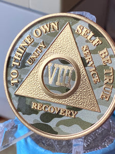 8 Year AA Medallion Camo Gold Plated Sobriety Chip