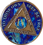 1 - 20 Year AA Medallion Sapphire Blue Swirl Tri-Plate Sobriety Chip