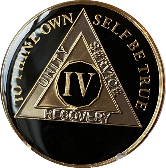4 Year AA Medallion Classic Black Tri-plate Sobriety Chip