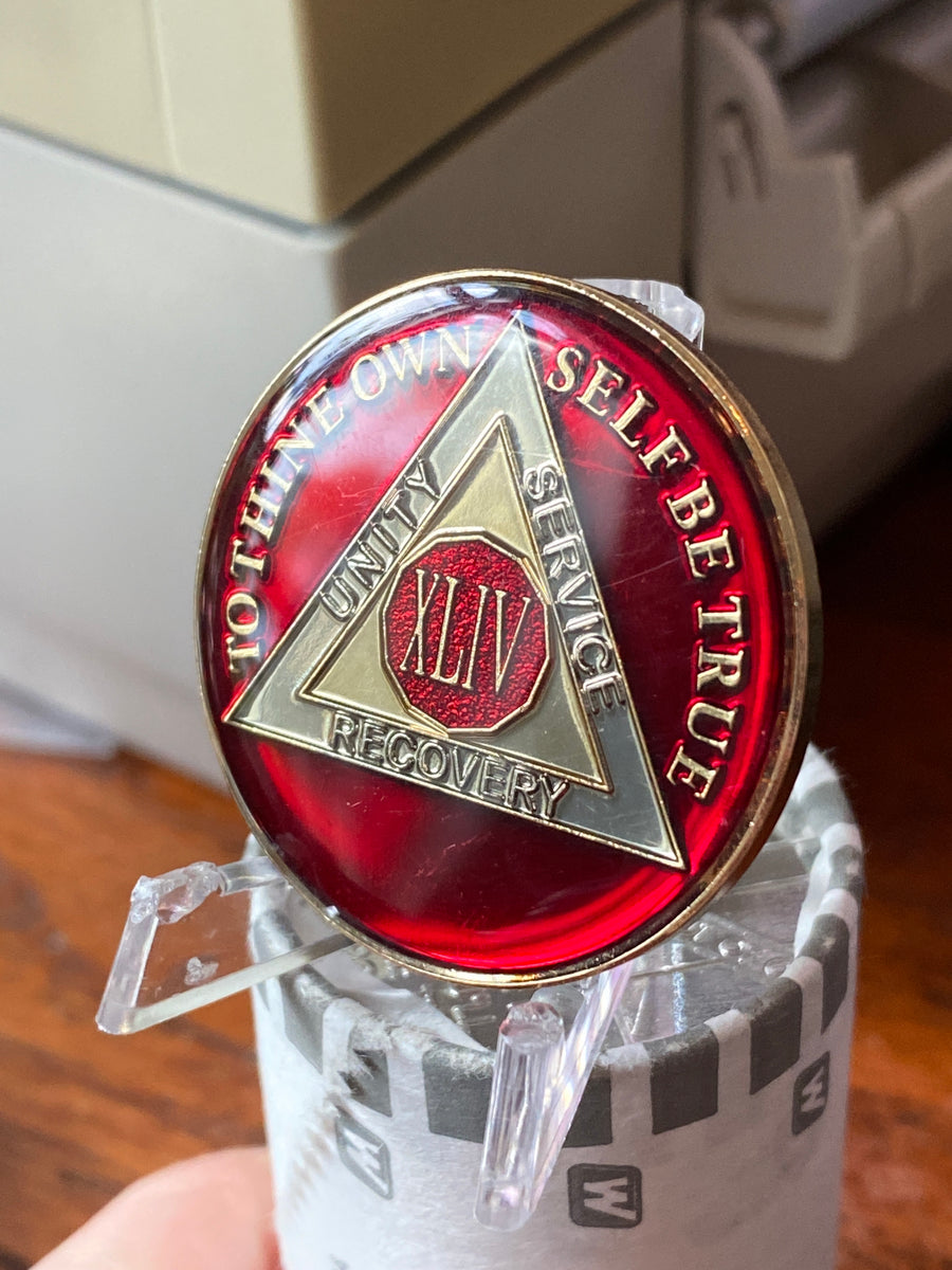 44 Year AA Medallion Metallic Mandarin Red Tri-Plate Sobriety Chip ...