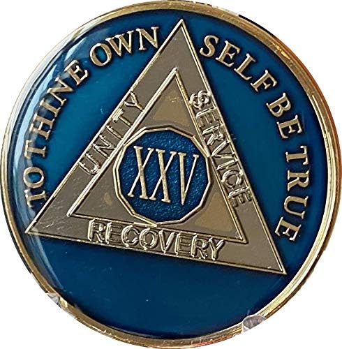 25 Year AA Medallion Metallic Midnight Blue Sobriety Chip