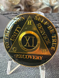 11 Year AA Medallion HOW Black Gold Color Sobriety Chip