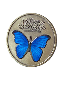 Keep It Simple Blue Butterfly Medallion Serenity Prayer Coin