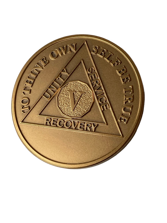5 Year AA Medallion Premium Bronze Sobriety Chip
