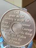 39 Year AA Medallion Pink Silver Plated Sobriety Chip Serenity Prayer Back