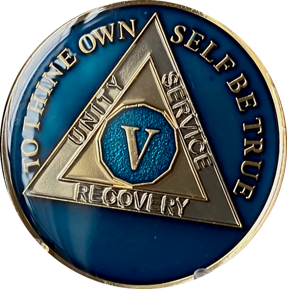 5 Year AA Medallion Metallic Midnight Blue Sobriety Chip
