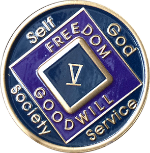 5 Year NA Clean Time Ship Blue Purple Narcotics Anonymous Medallion