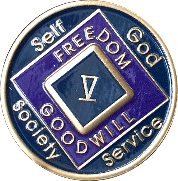 5 Year NA Clean Time Ship Blue Purple Narcotics Anonymous Medallion