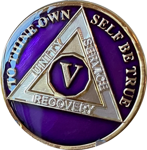 5 Year AA Medallion Metallic Purple Tri-Plate Sobriety Chip