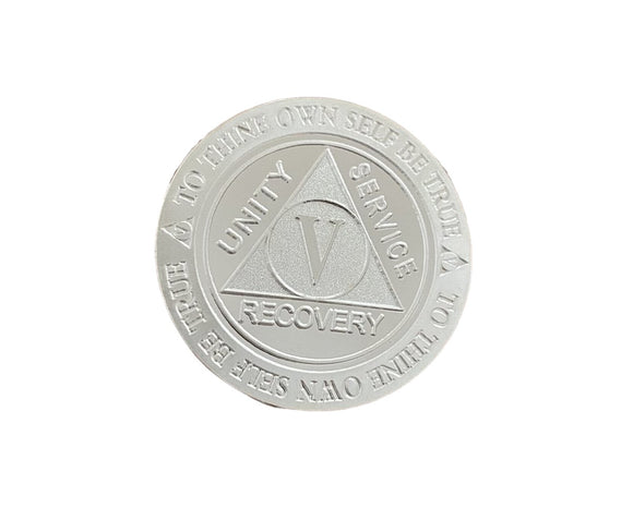 5 Year AA Medallion .999 Fine Silver .5 oz Sobriety Chip Serenity Prayer Back Elegant Design
