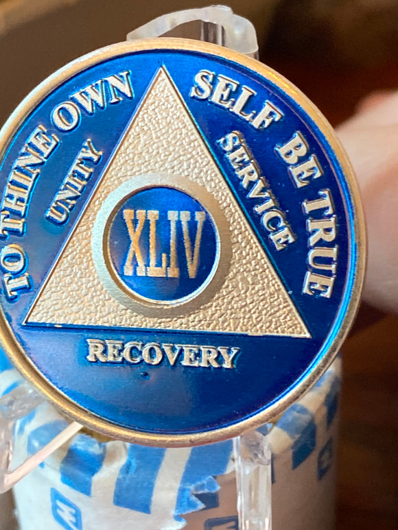 44 Year AA Medallion Blue Silver Plated Sobriety Chip