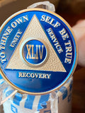 44 Year AA Medallion Blue Silver Plated Sobriety Chip