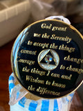 37 Year AA Medallion Silver Glitter Black Transition Crystal Sobriety Chip