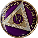 6 Year AA Medallion Metallic Purple Tri-Plate Sobriety Chip Serenity Prayer Coin