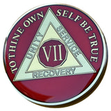 7 Year AA medallion Mandarin Red tri-plate front with VII, triangle, Unity Service Recovery